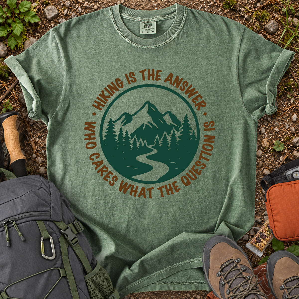 Hiking Is the Answer mountain trail graphic T-shirt