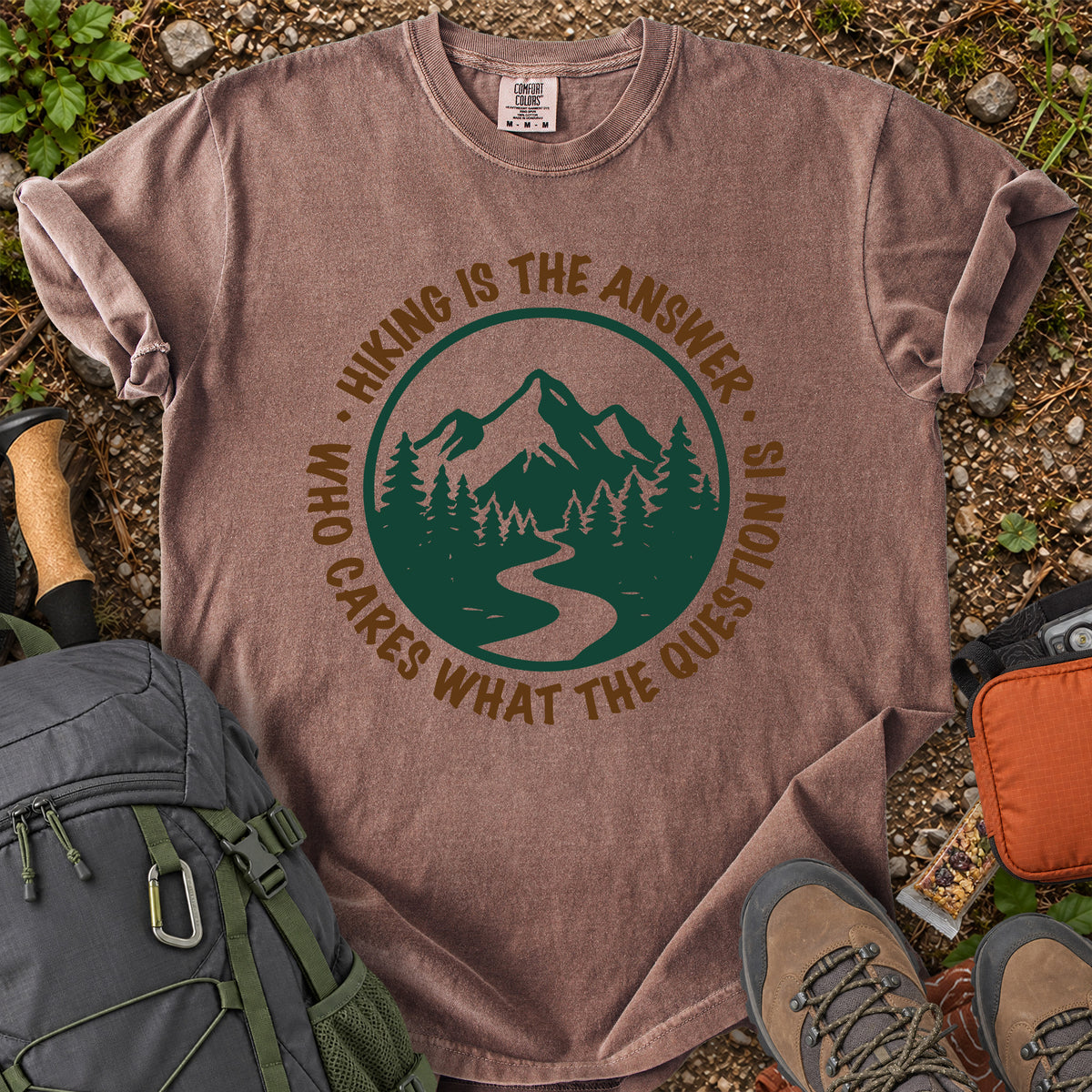 Hiking Is the Answer mountain trail graphic T-shirt