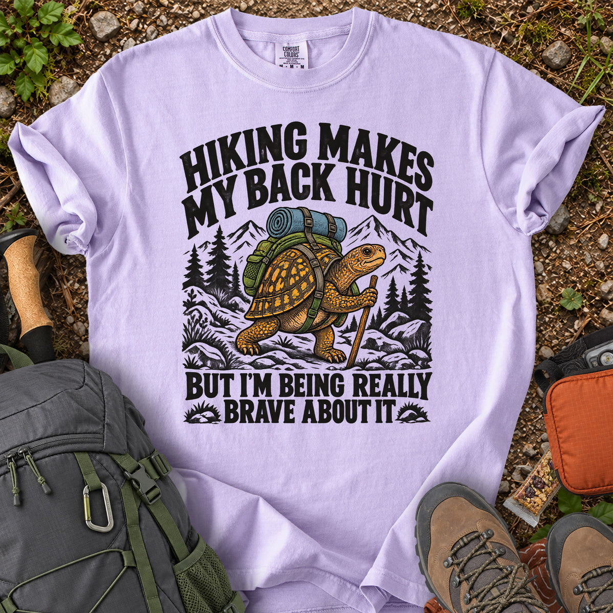 Hiking Makes My Back Hurt turtle hiking humor T-shirt