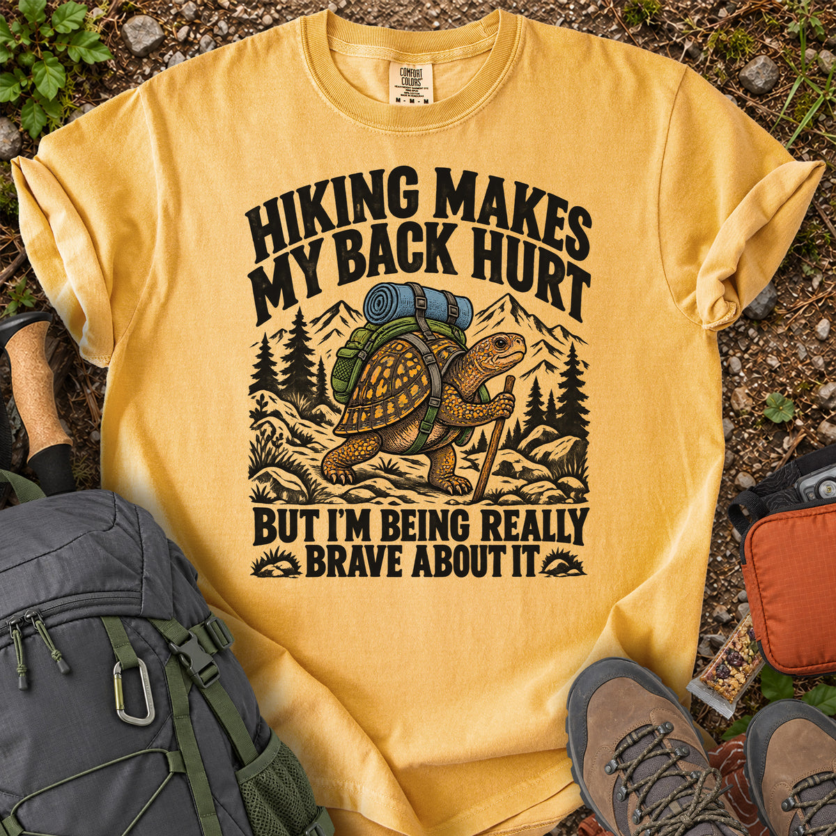 Hiking Makes My Back Hurt turtle hiking humor T-shirt