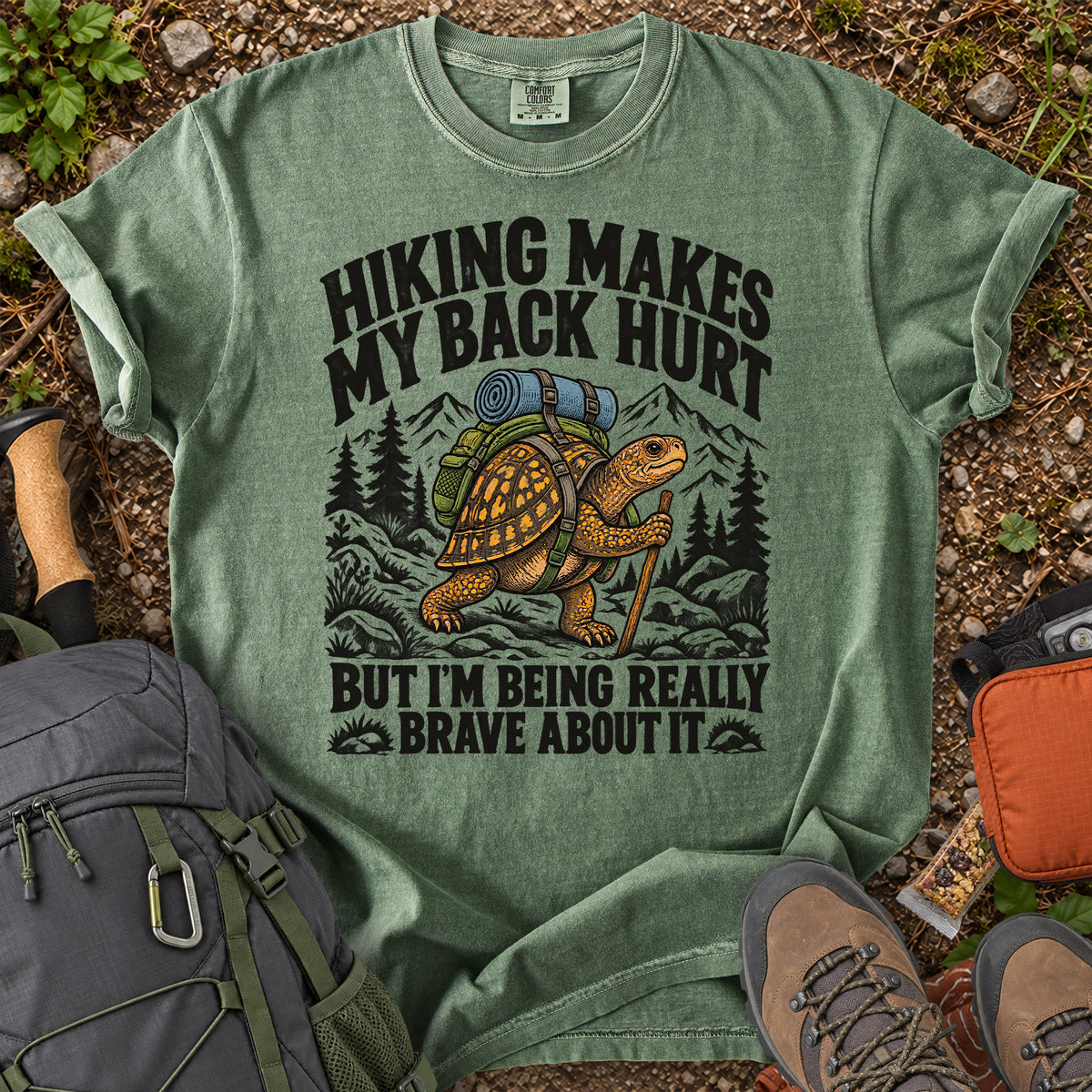 Hiking Makes My Back Hurt turtle hiking humor T-shirt