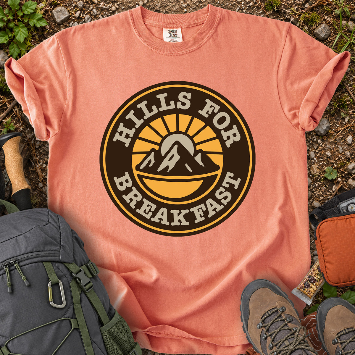 Hills For Breakfast mountain hiking graphic T-shirt