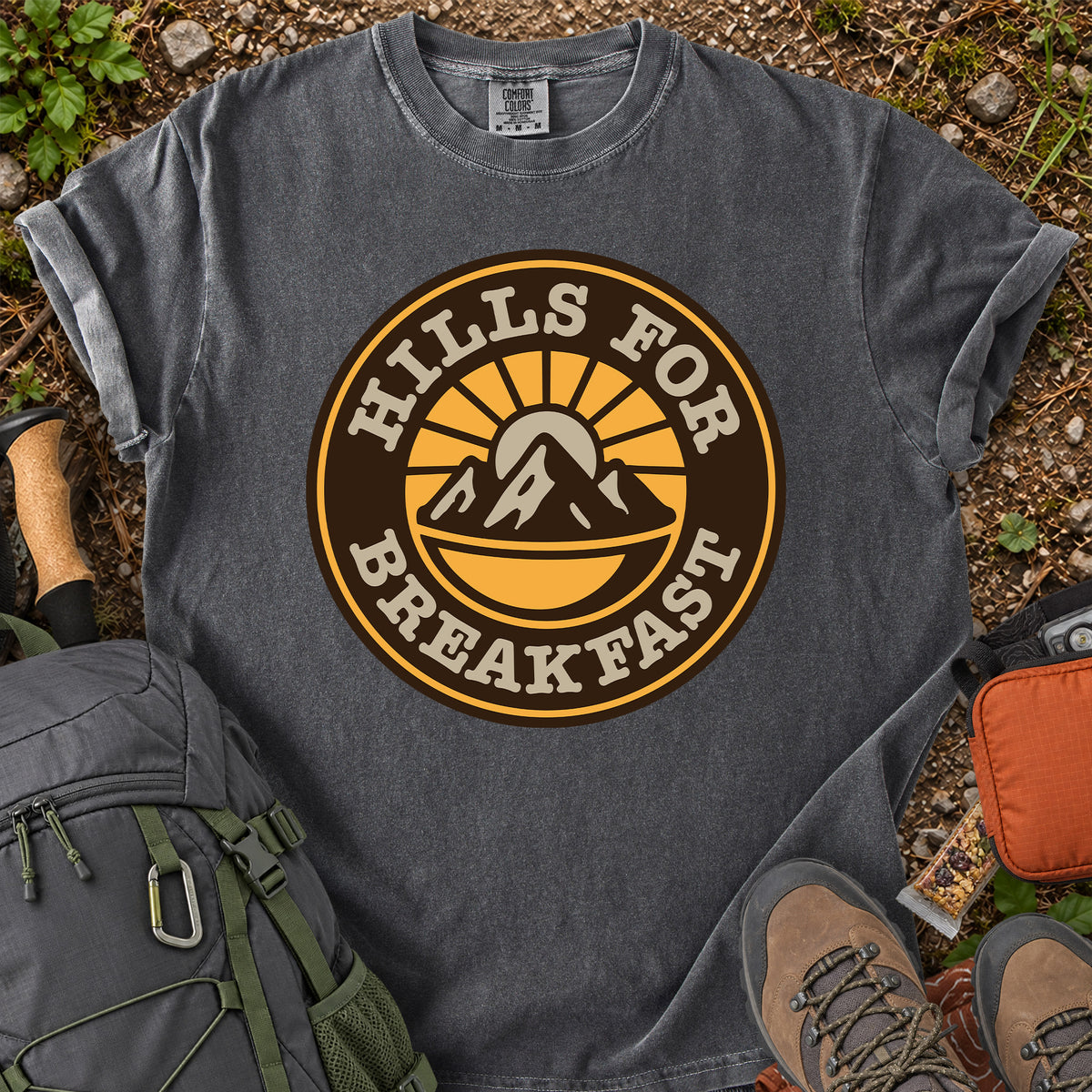 Hills For Breakfast mountain hiking graphic T-shirt