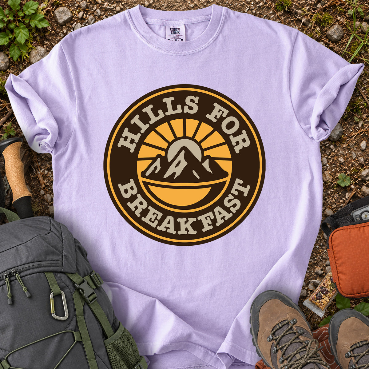 Hills For Breakfast mountain hiking graphic T-shirt