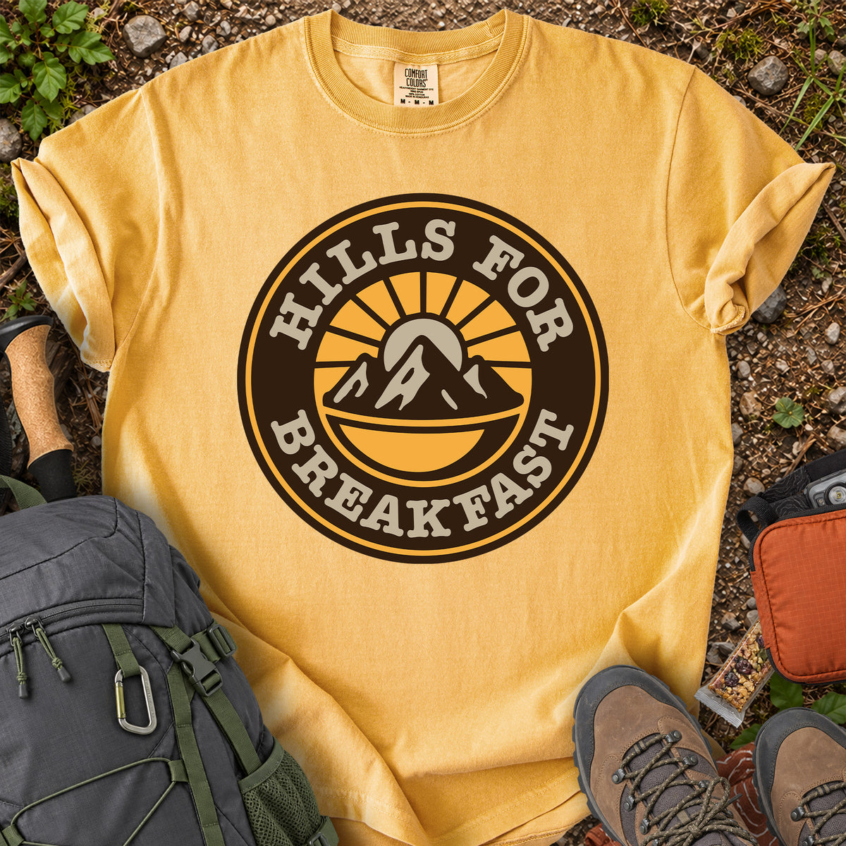 Hills For Breakfast mountain hiking graphic T-shirt