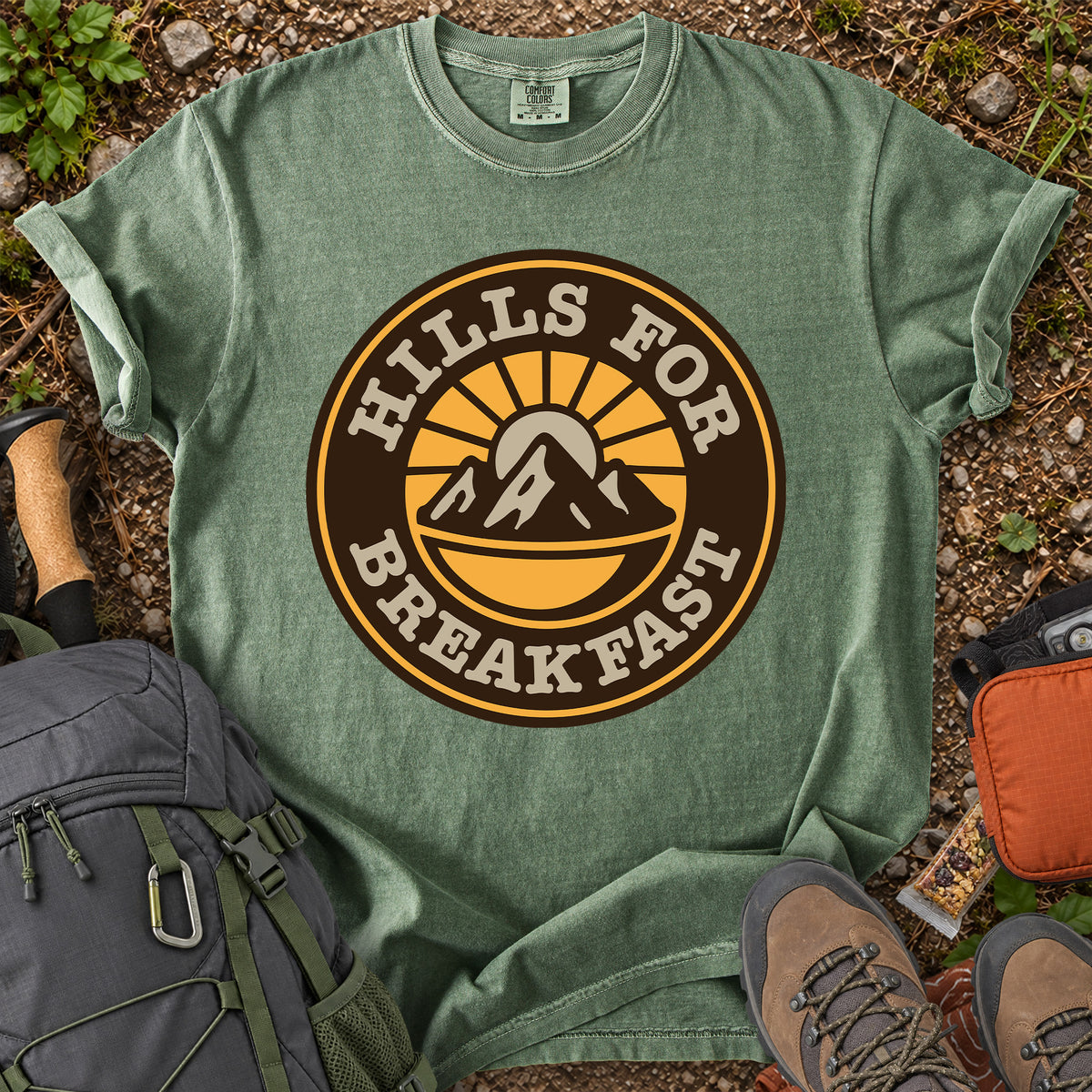 Hills For Breakfast mountain hiking graphic T-shirt
