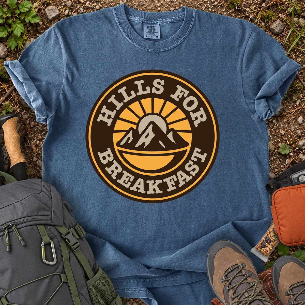Hills For Breakfast mountain hiking graphic T-shirt