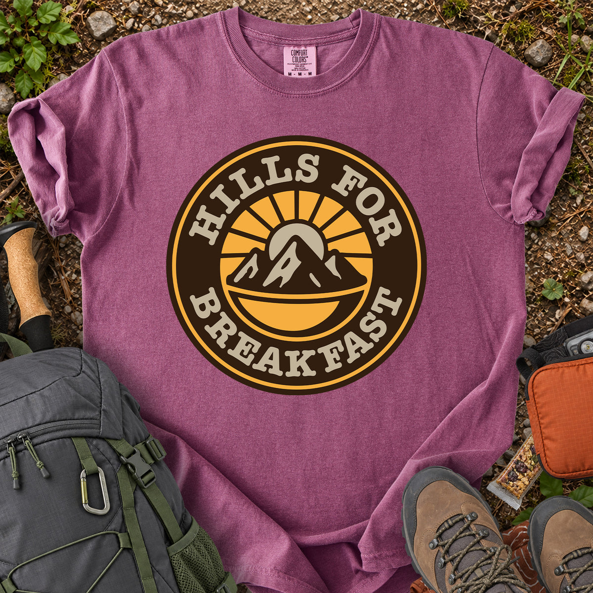 Hills For Breakfast mountain hiking graphic T-shirt
