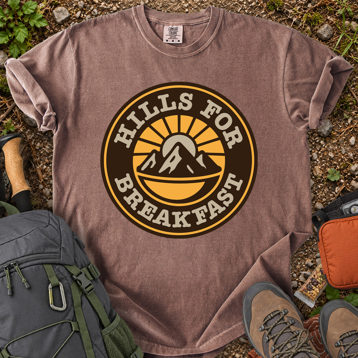 Hills For Breakfast mountain hiking graphic T-shirt