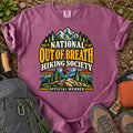 Out of Breath Hiking Society women's trail humor T-shirt
