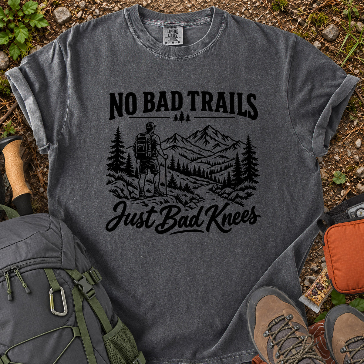 No Bad Trails Just Bad Knees men's hiking humor T-shirt