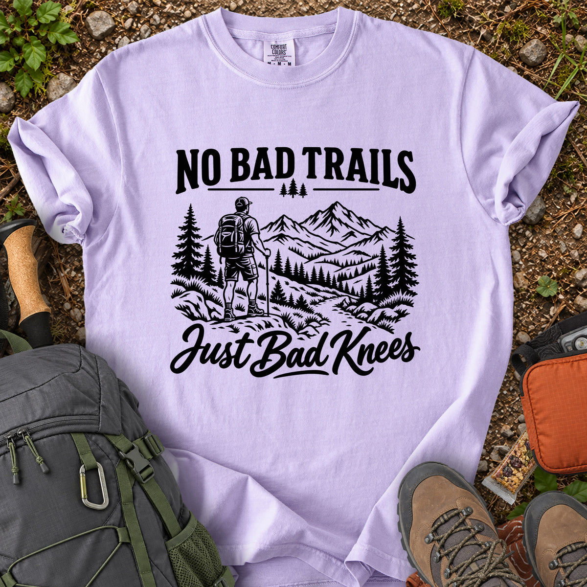No Bad Trails Just Bad Knees men's hiking humor T-shirt