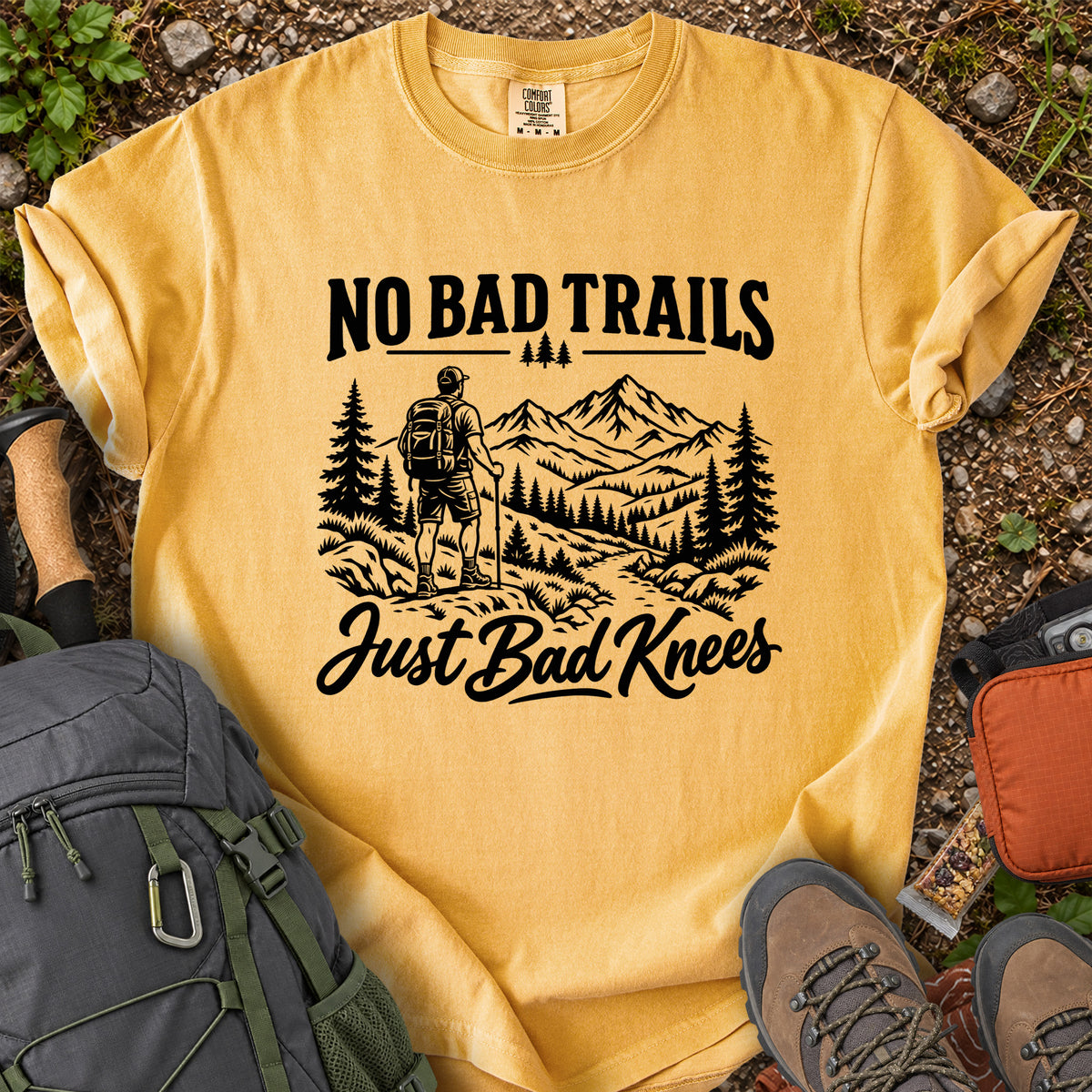 No Bad Trails Just Bad Knees men's hiking humor T-shirt