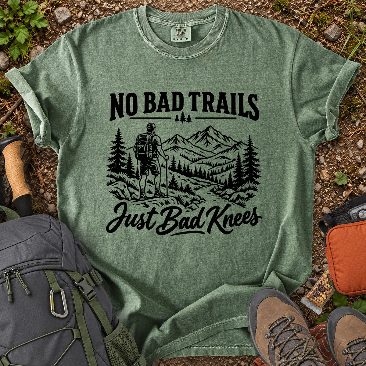 No Bad Trails Just Bad Knees men's hiking humor T-shirt