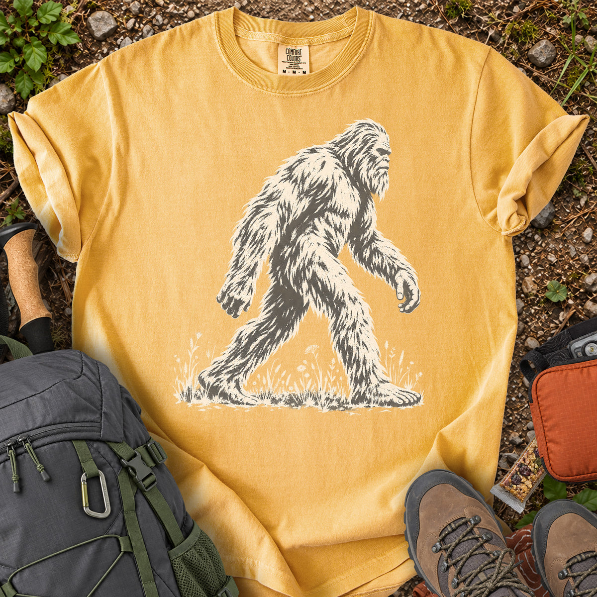 Sasquatch in Wildflowers Bigfoot graphic T-shirt