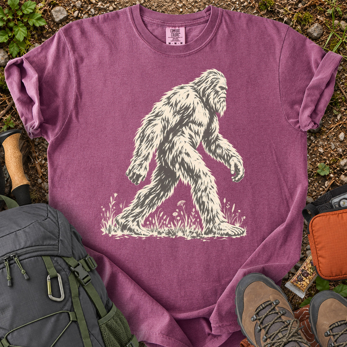 Sasquatch in Wildflowers Bigfoot graphic T-shirt