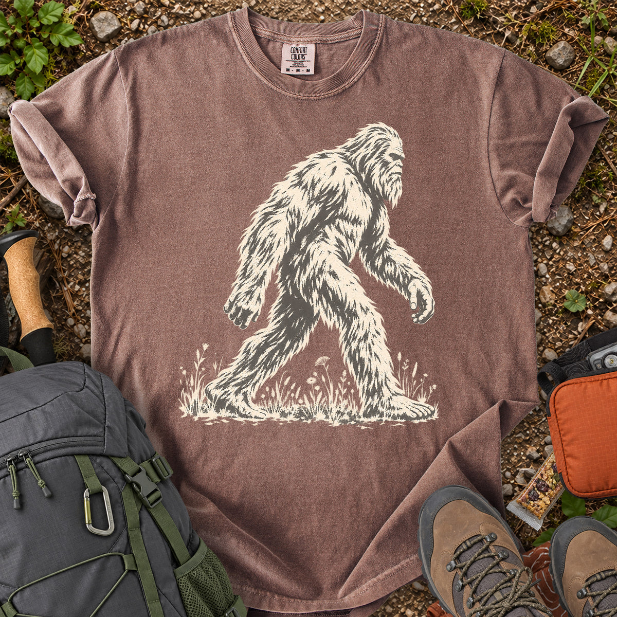 Sasquatch in Wildflowers Bigfoot graphic T-shirt