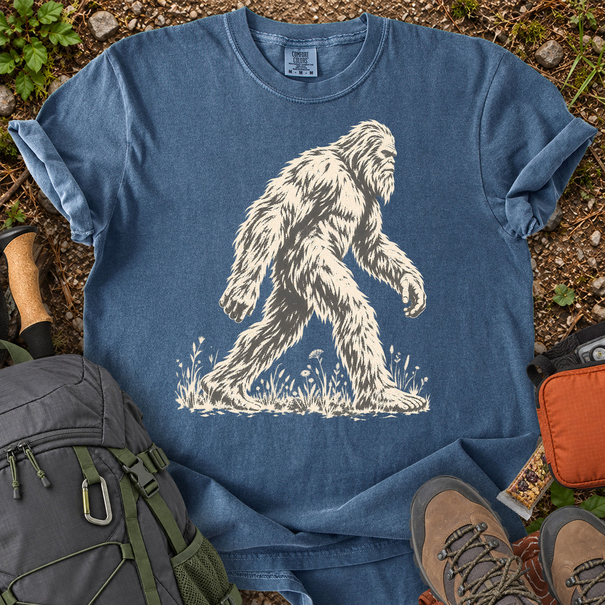 Sasquatch in Wildflowers Bigfoot graphic T-shirt