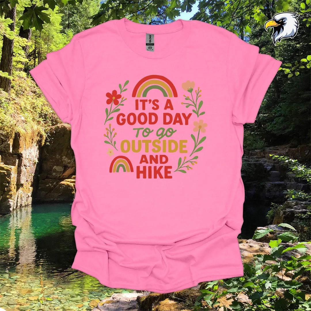 “It’s a Good Day to Go Outside and Hike” hiking t-shirt – Retro Floral Graphic