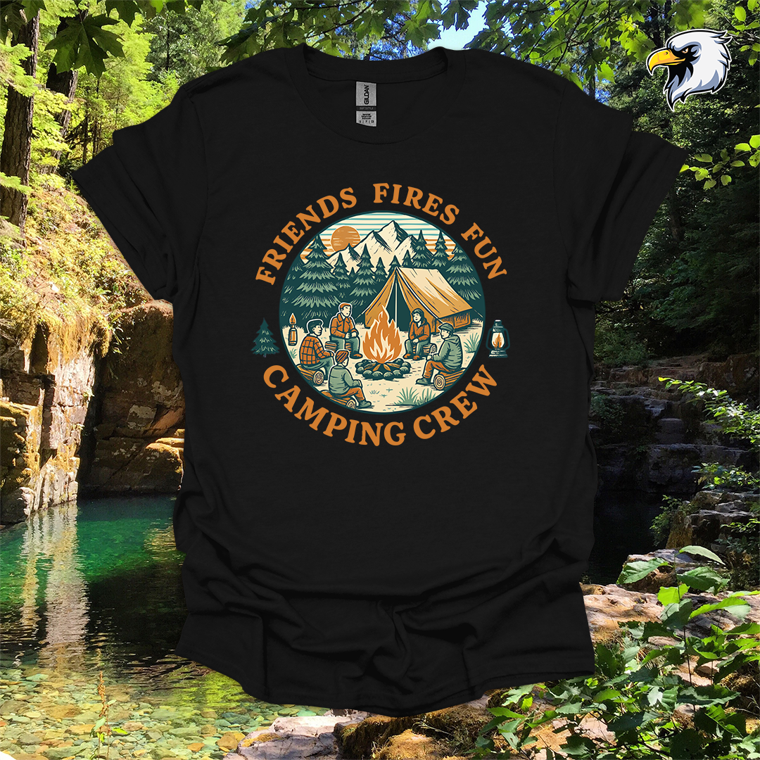 “Friends Fires Fun Camping Crew” hiking t-shirt – Vintage Campfire Graphic