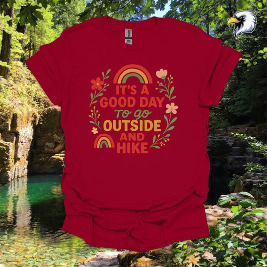 “It’s a Good Day to Go Outside and Hike” hiking t-shirt – Retro Floral Graphic