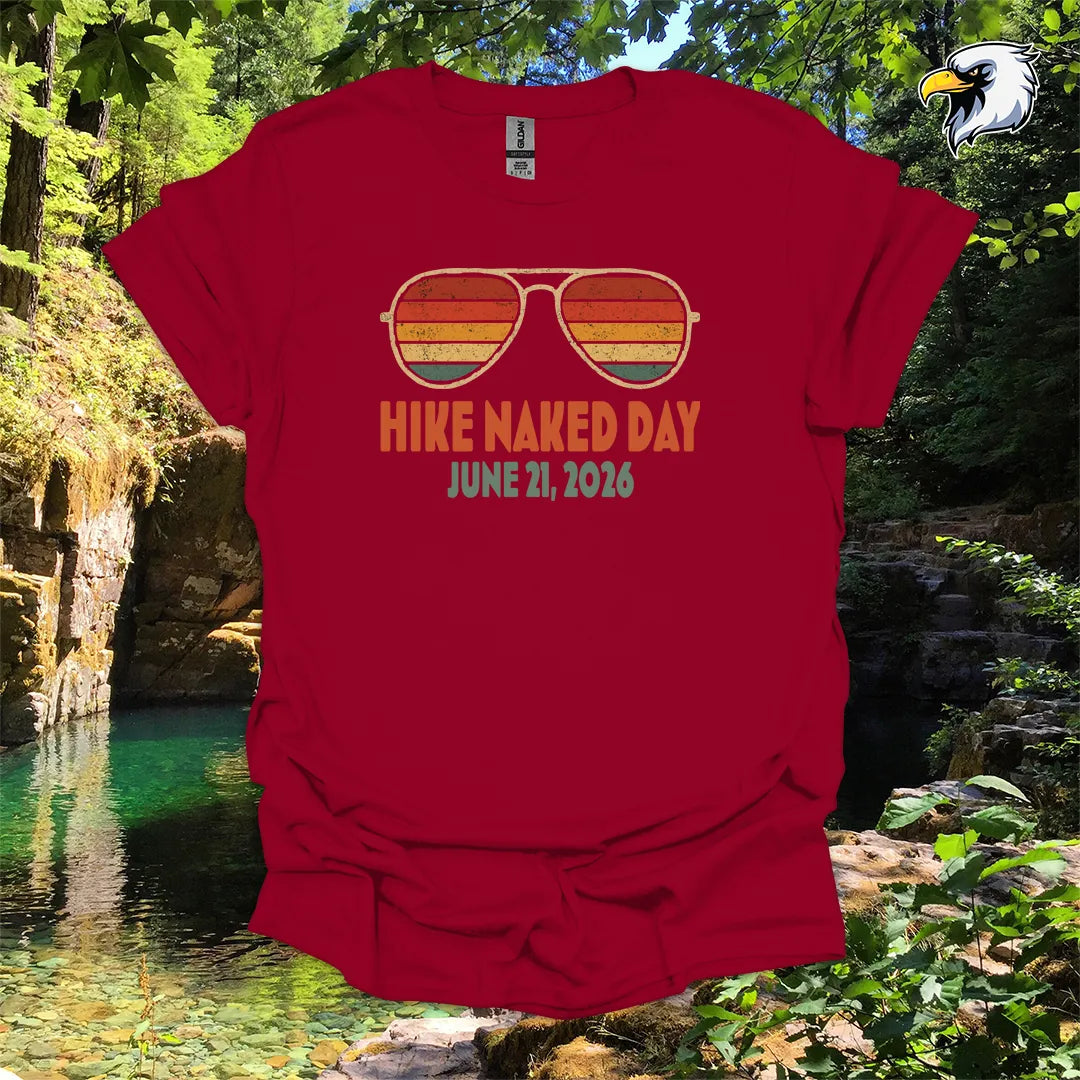 “Hike Naked Day June 21, 2026” hiking t-shirt – Retro Sunglasses Graphic