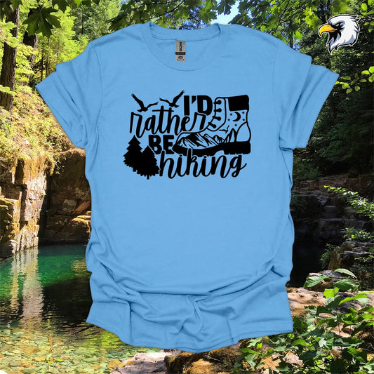 “I’d Rather Be Hiking” hiking t-shirt – Boot & Mountain Graphic