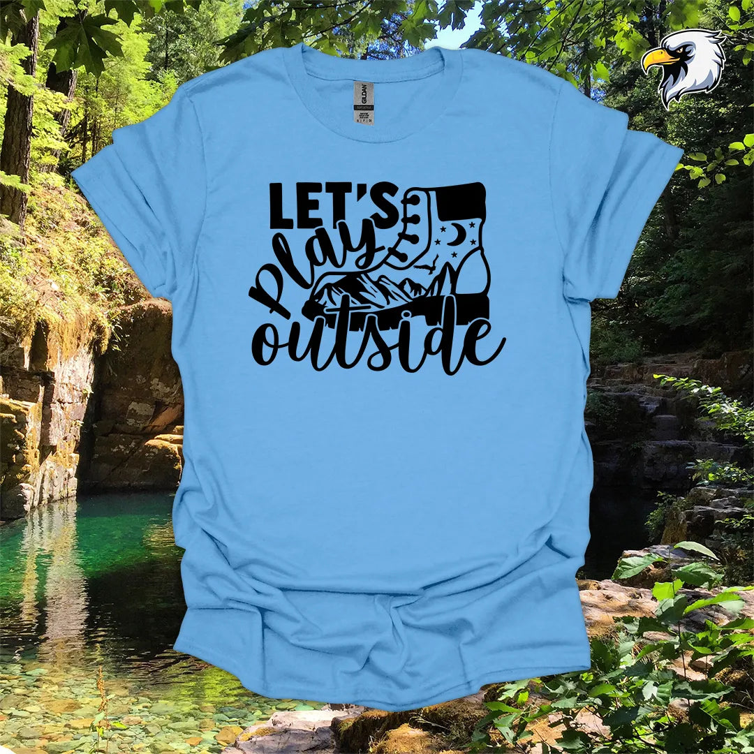 “Let’s Play Outside” hiking t-shirt – Mountain Boot Graphic