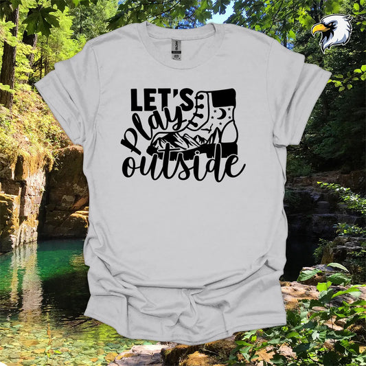 “Let’s Play Outside” hiking t-shirt – Mountain Boot Graphic