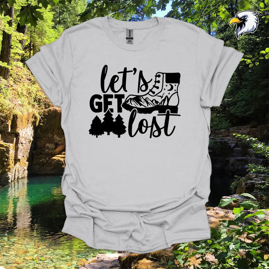 “Let’s Get Lost” hiking t-shirt – Boot and Forest Graphic