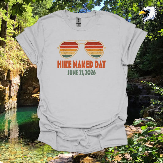 “Hike Naked Day June 21, 2026” hiking t-shirt – Retro Sunglasses Graphic