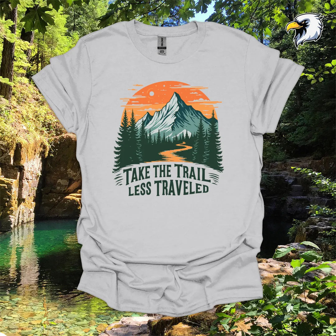 “Take the Trail Less Traveled” hiking t-shirt – Mountain Graphic