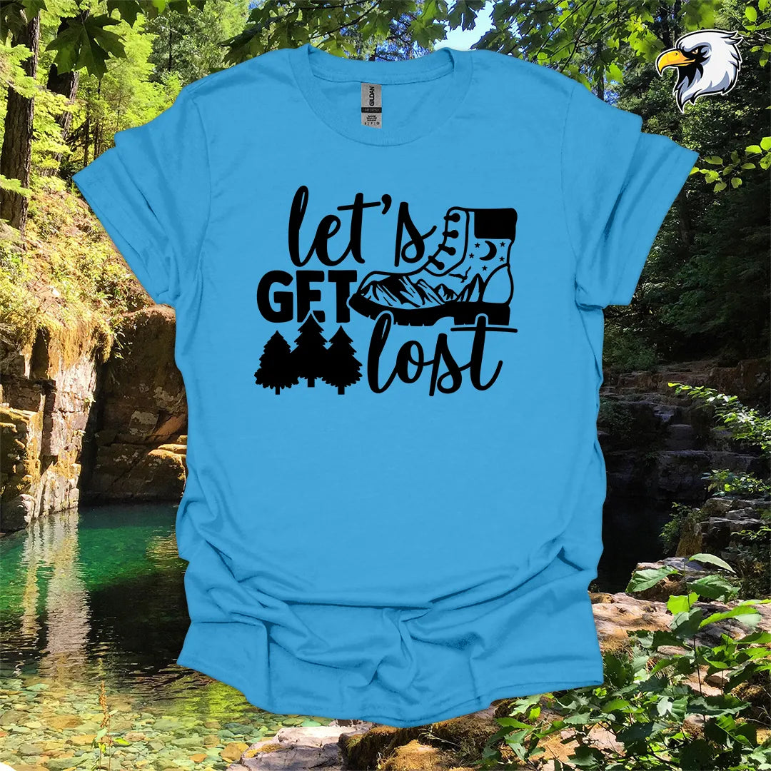 “Let’s Get Lost” hiking t-shirt – Boot and Forest Graphic