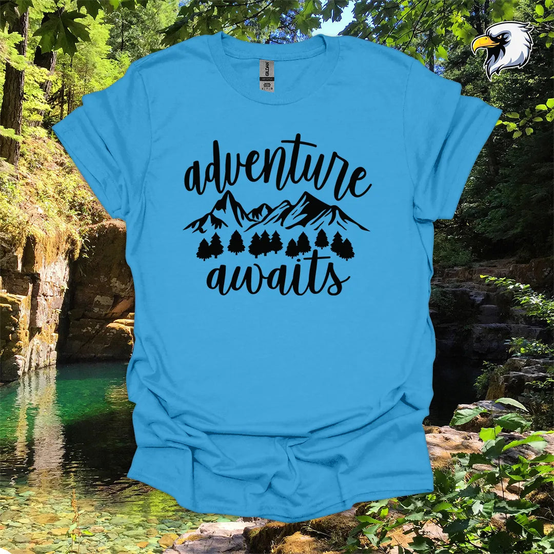 “Adventure Awaits” hiking t-shirt – Mountain & Forest Graphic