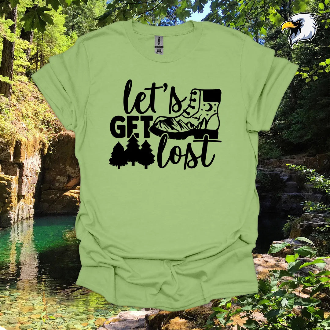 “Let’s Get Lost” hiking t-shirt – Boot and Forest Graphic