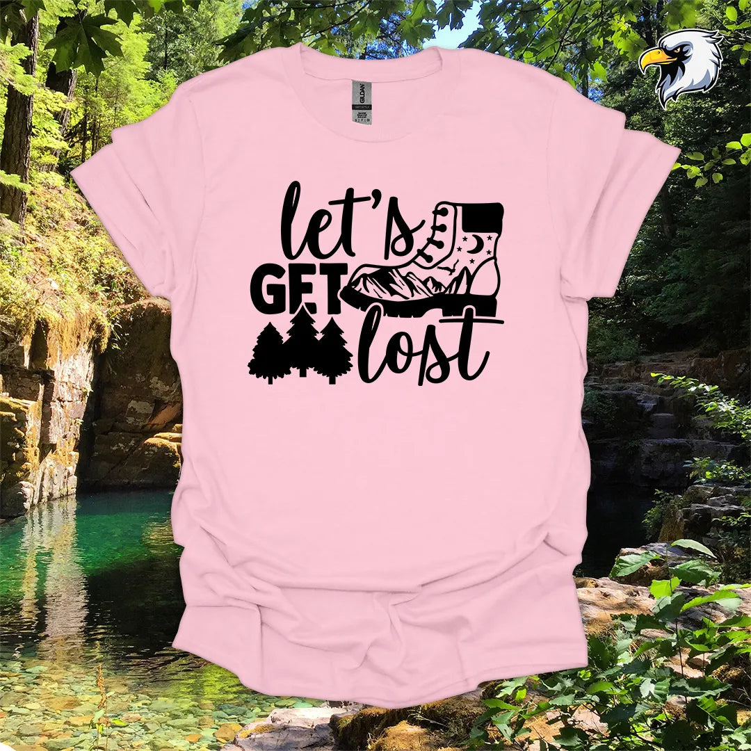 “Let’s Get Lost” hiking t-shirt – Boot and Forest Graphic