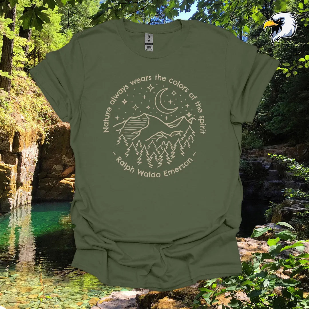 “Nature always wears the colors of the spirit” hiking t-shirt – Mountain & Moon Graphic