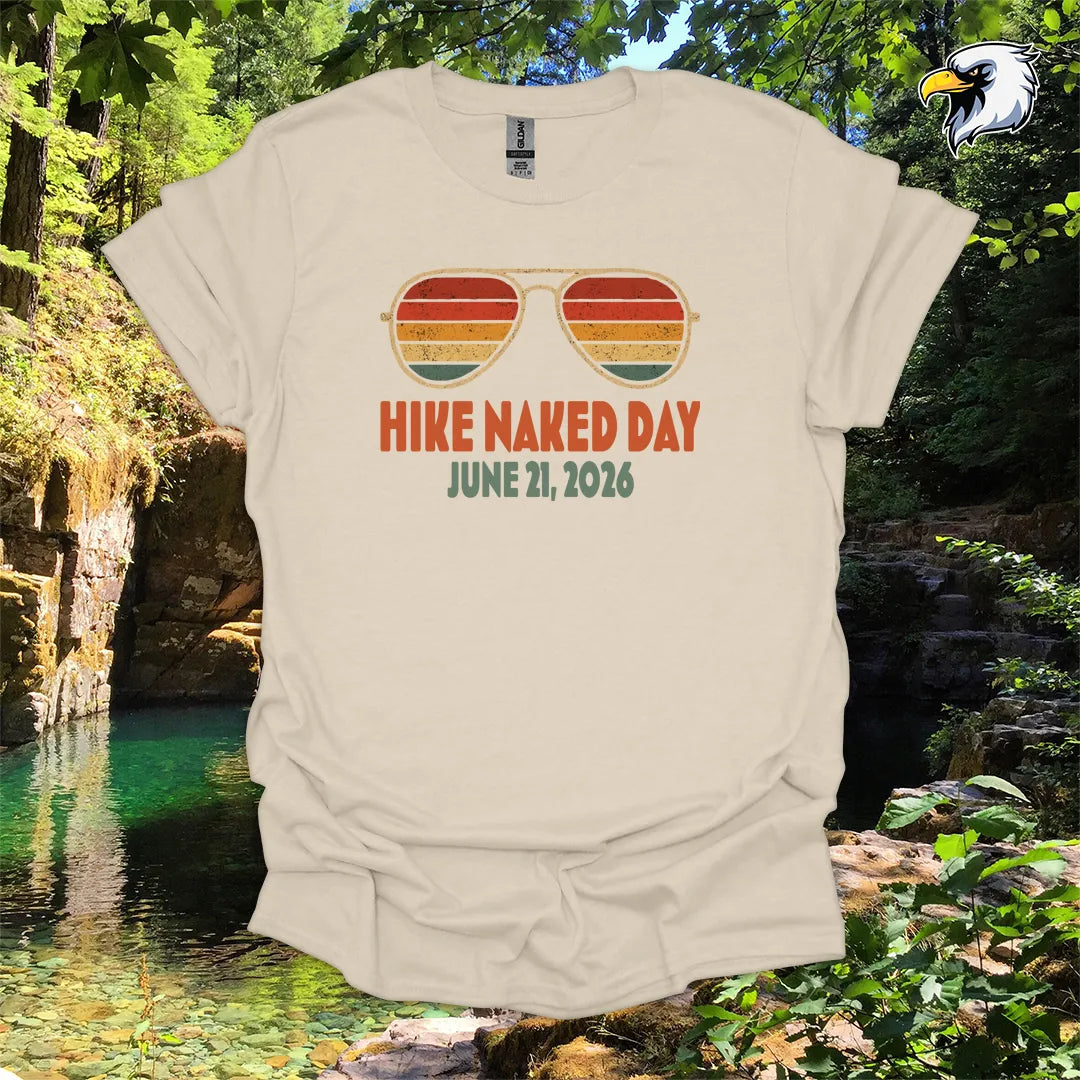 “Hike Naked Day June 21, 2026” hiking t-shirt – Retro Sunglasses Graphic