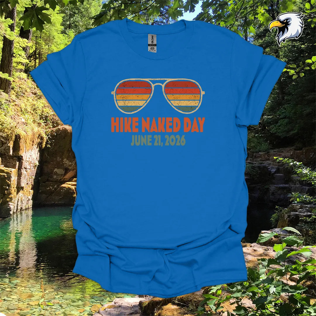 “Hike Naked Day June 21, 2026” hiking t-shirt – Retro Sunglasses Graphic