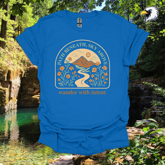 “Path Beneath, Sky Above” hiking t-shirt – Mountain & Wildflower Graphic