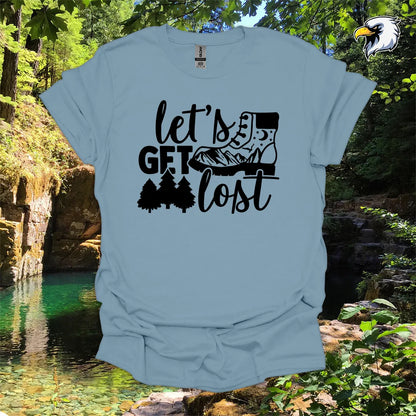 “Let’s Get Lost” hiking t-shirt – Boot and Forest Graphic