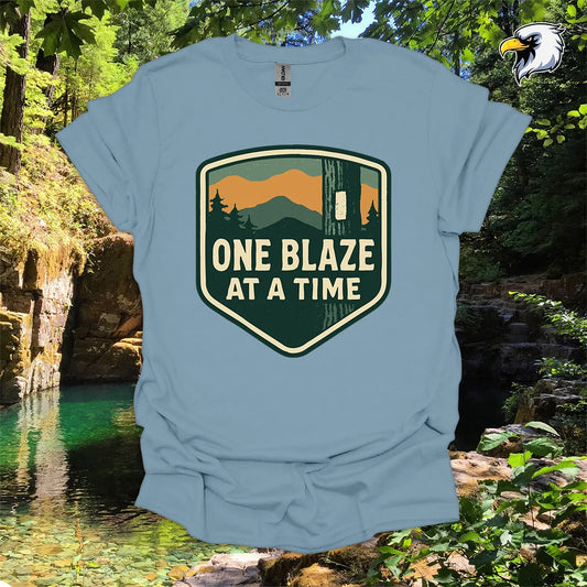 “One Blaze at a Time” Hiking T-Shirt – Mountain Badge Graphic