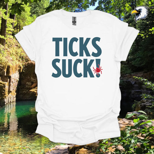 “Ticks Suck!” hiking t-shirt – Bold Outdoor Graphic